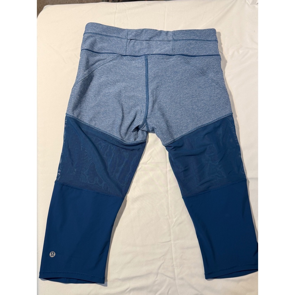 Lululemon Blue Colorblock Mesh Crop Leggings Yoga Training Pants Size 6